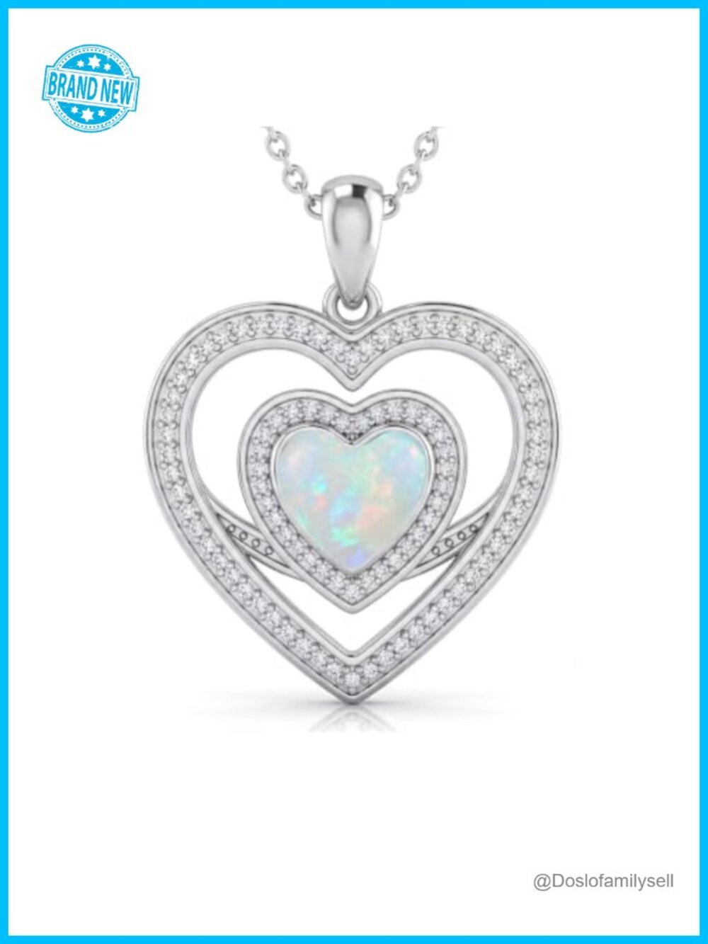 Sterling Silver Opal Heart Moissanite Pendant Necklace Dainty 18+2 inch Women
